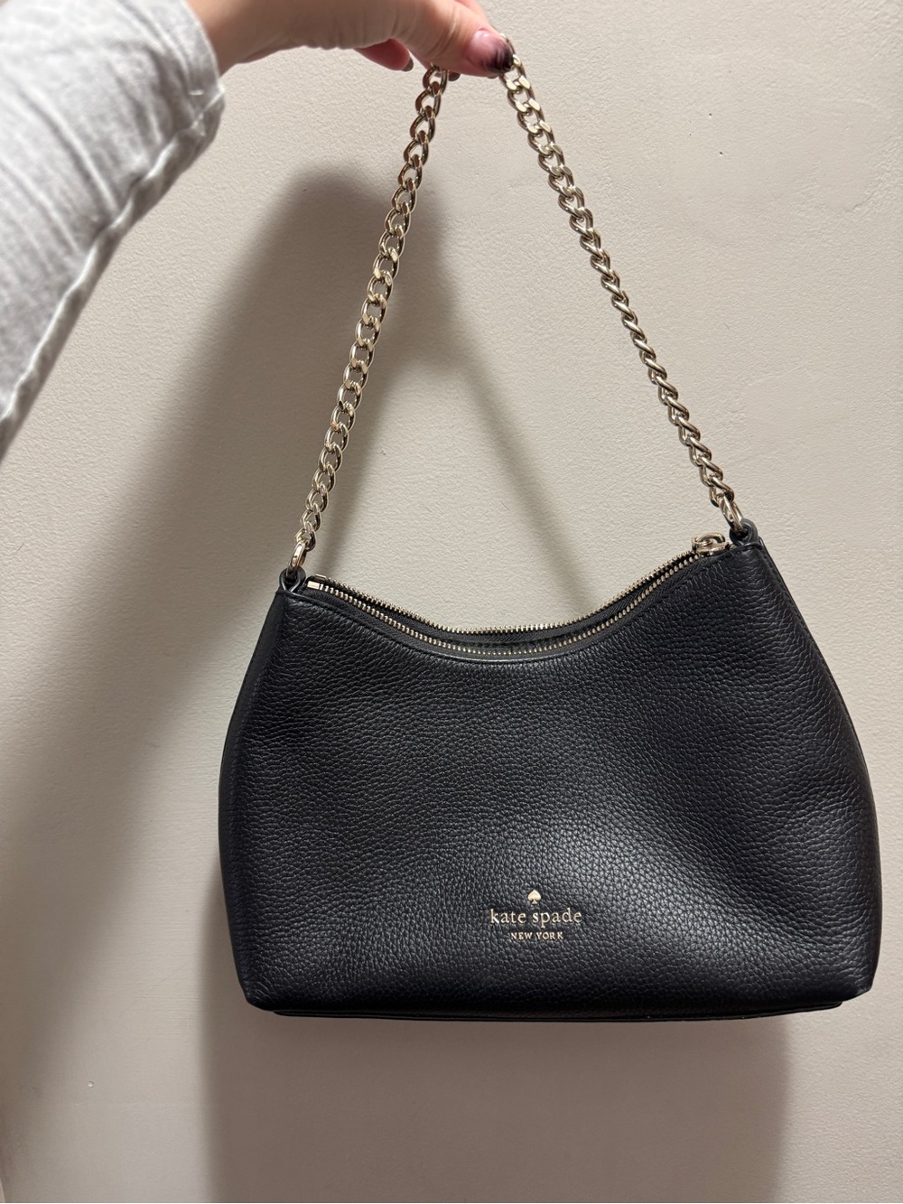 kate spade Black Pebbled Leather Shoulder Bag with Gold Chain Strap